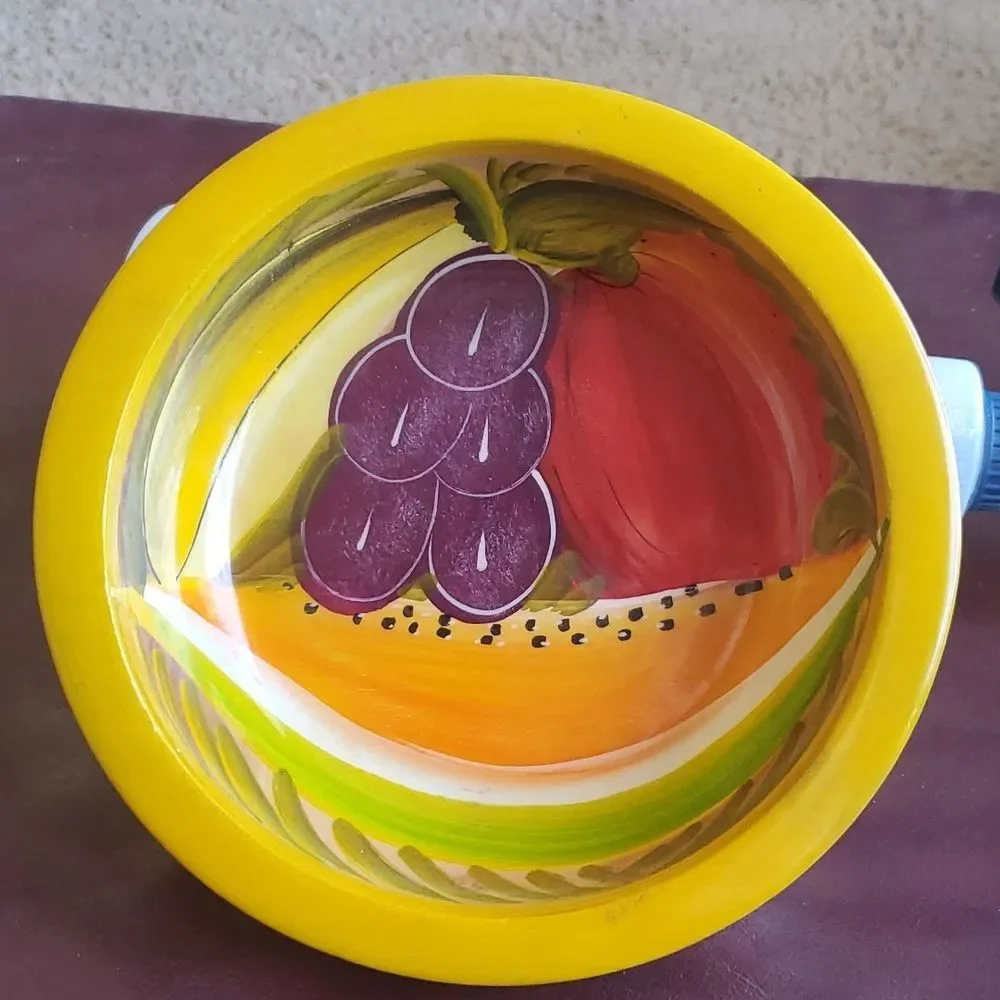 Painted Wood Bowl - fruit grape, apple, watermelon and lemons